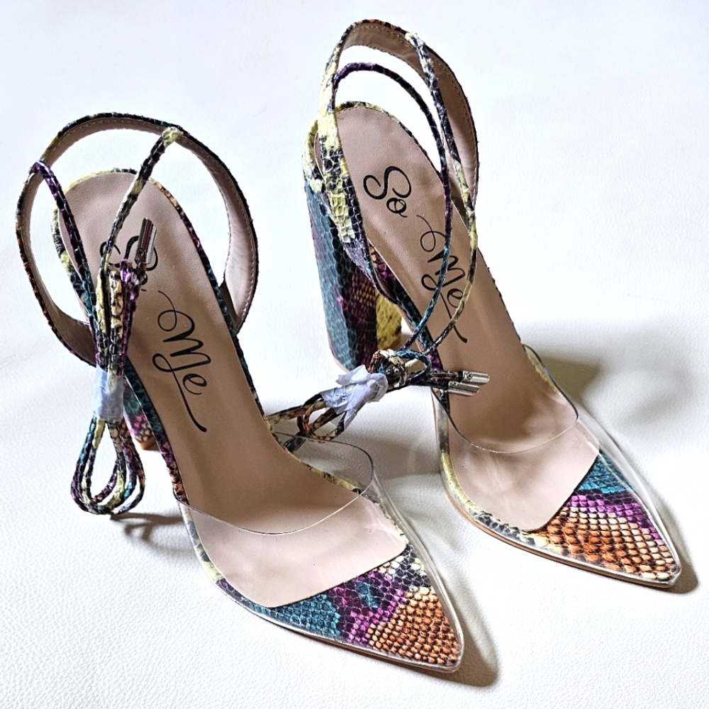 *Women's Arani Clear Toe Strappy Heels By So Me, Size 7.5, NWOT